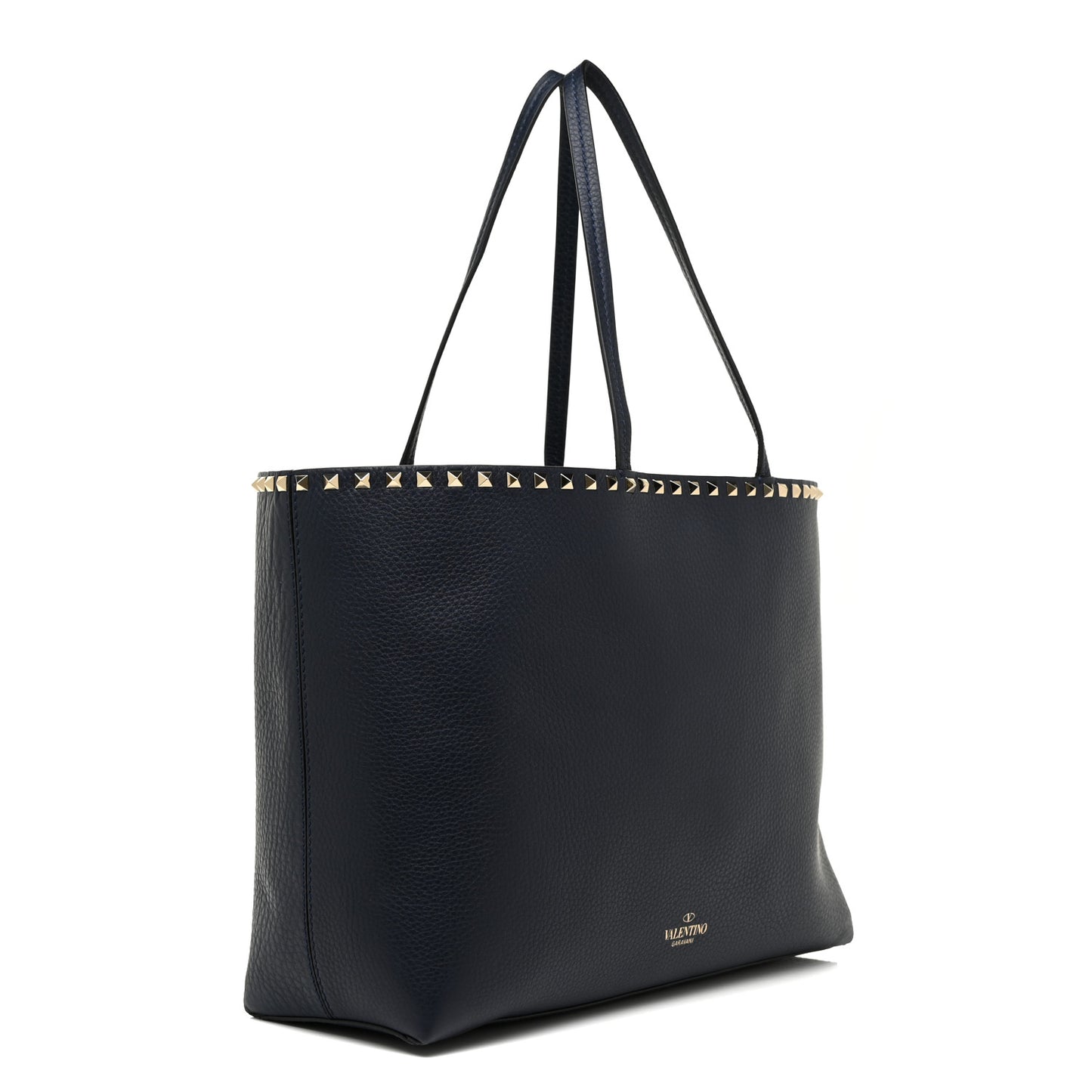 Grained Calfskin Rockstud Shoulder Tote Marine