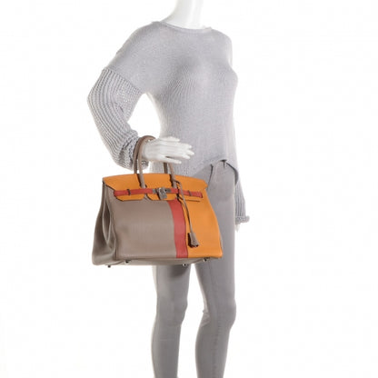 Hermes Taurillon Clemence Swift Tri-Color Birkin 35 Sanguine Gris Tourterelle Moutarde 2 of 14
