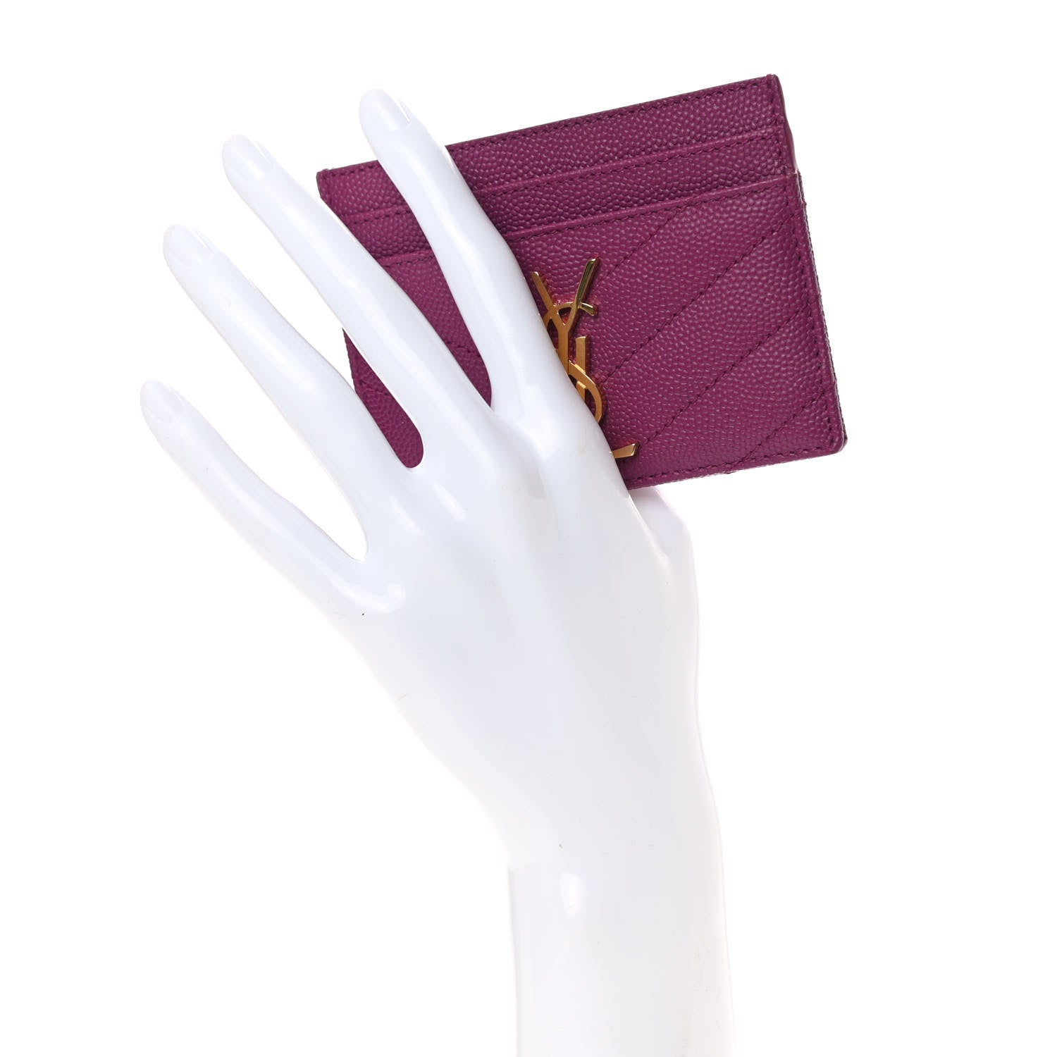 Saint Laurent Grain De Poudre Matelasse Chevron Monogram Credit Card Case Dark Grape 2 of 8