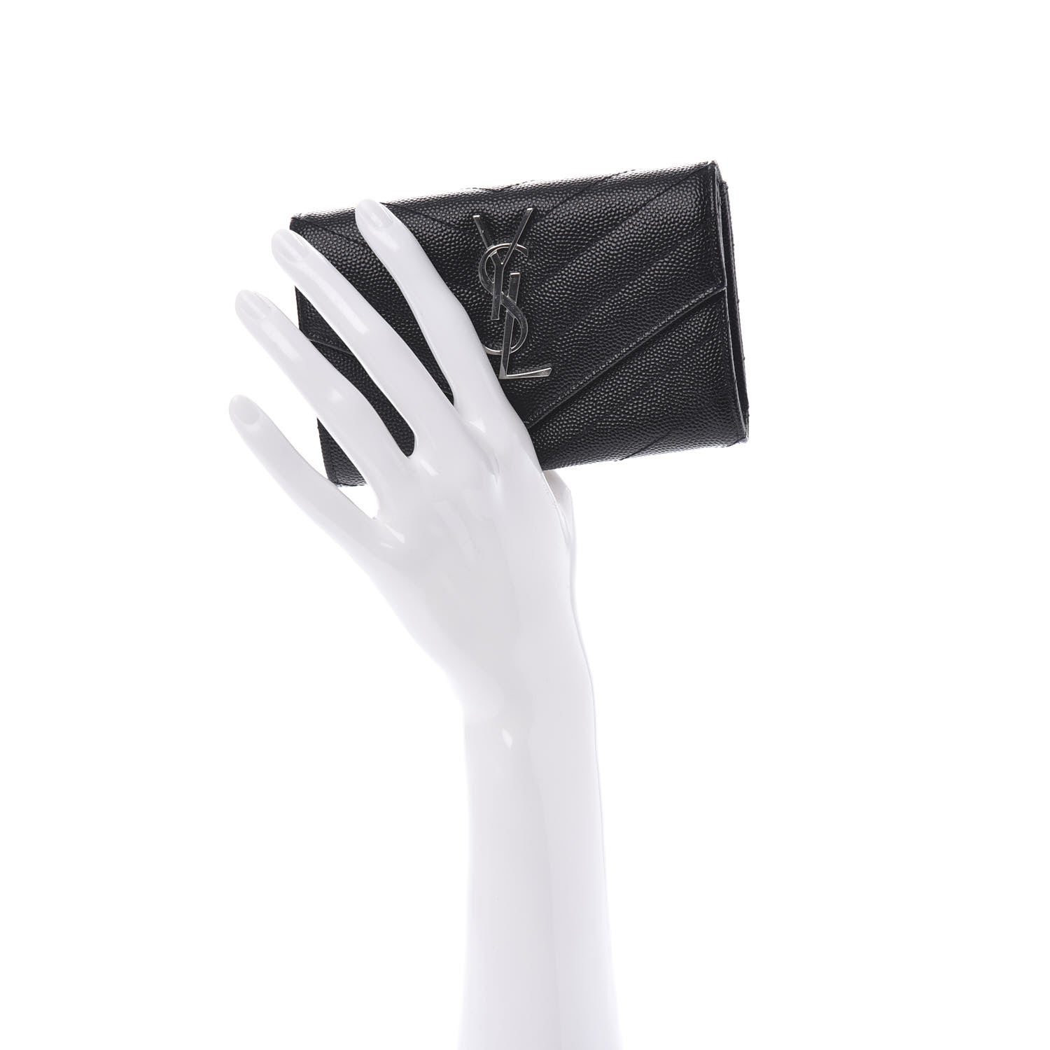 Saint Laurent Grain De Poudre Matelasse Chevron Small Monogram Envelope Wallet Black 2 of 10