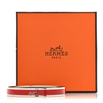 Hermes Enamel Printed Narrow Caleche Bracelet 65 Rouge H 6 of 6