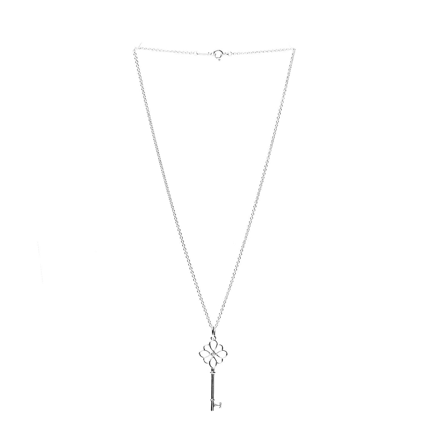 Sterling Silver Diamond Knot Key Pendant Necklace