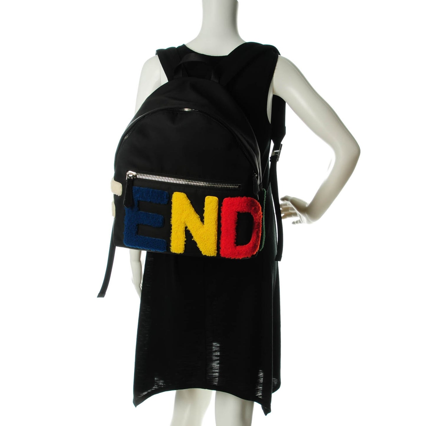 Nylon Shearling Block Letter Backpack Black