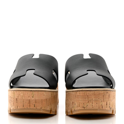 Hermes Calfskin Cork Eze 30 Sandals 38 Black 2 of 12