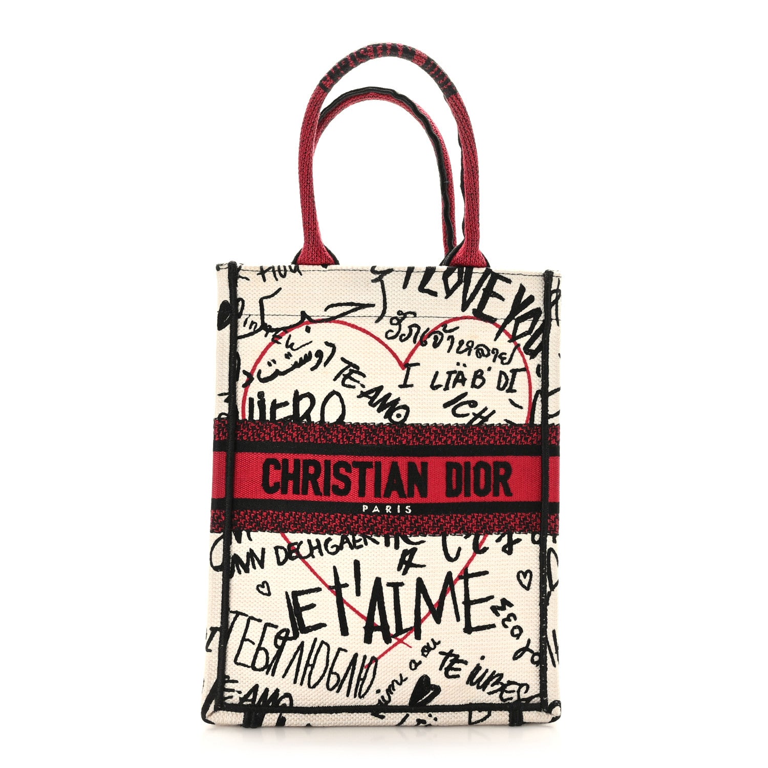 Christian Dior Canvas Embroidered Vertical Dioramour Graffiti Book Tote Latte Multicolor 1 of 9