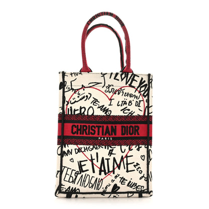 Christian Dior Canvas Embroidered Vertical Dioramour Graffiti Book Tote Latte Multicolor 1 of 9