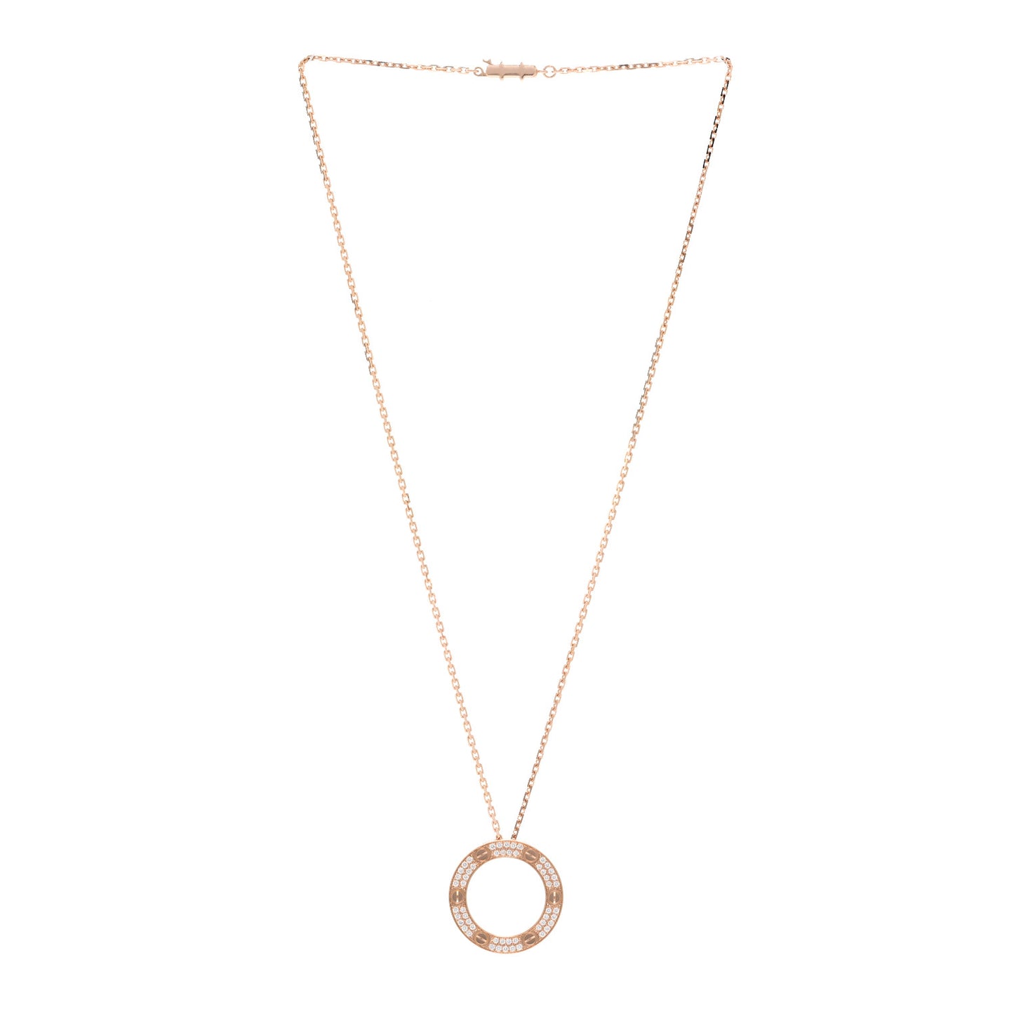18K Pink Gold Diamond LOVE Paved Necklace