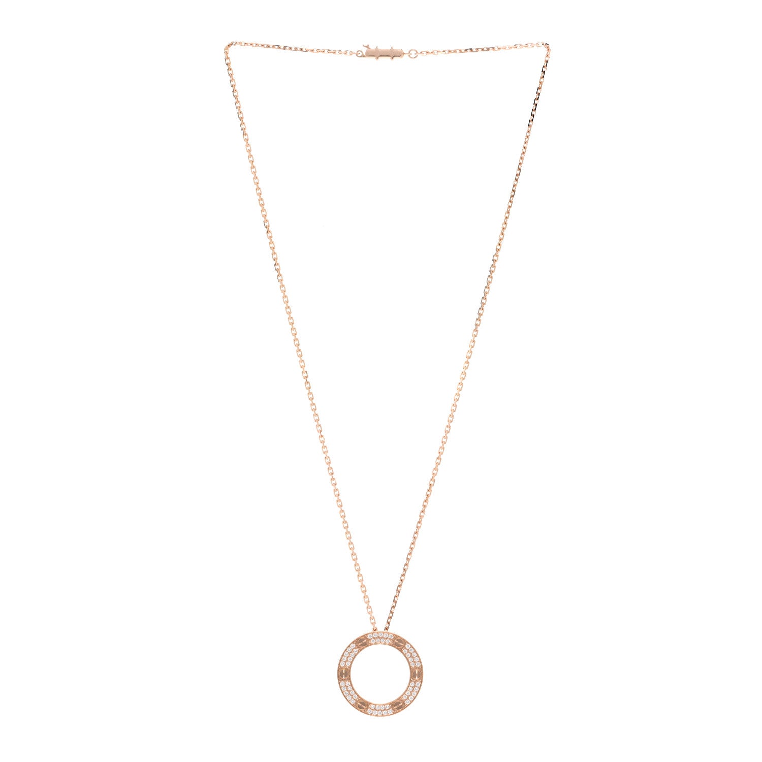 Cartier 18K Pink Gold Diamond LOVE Paved Necklace 3 of 6