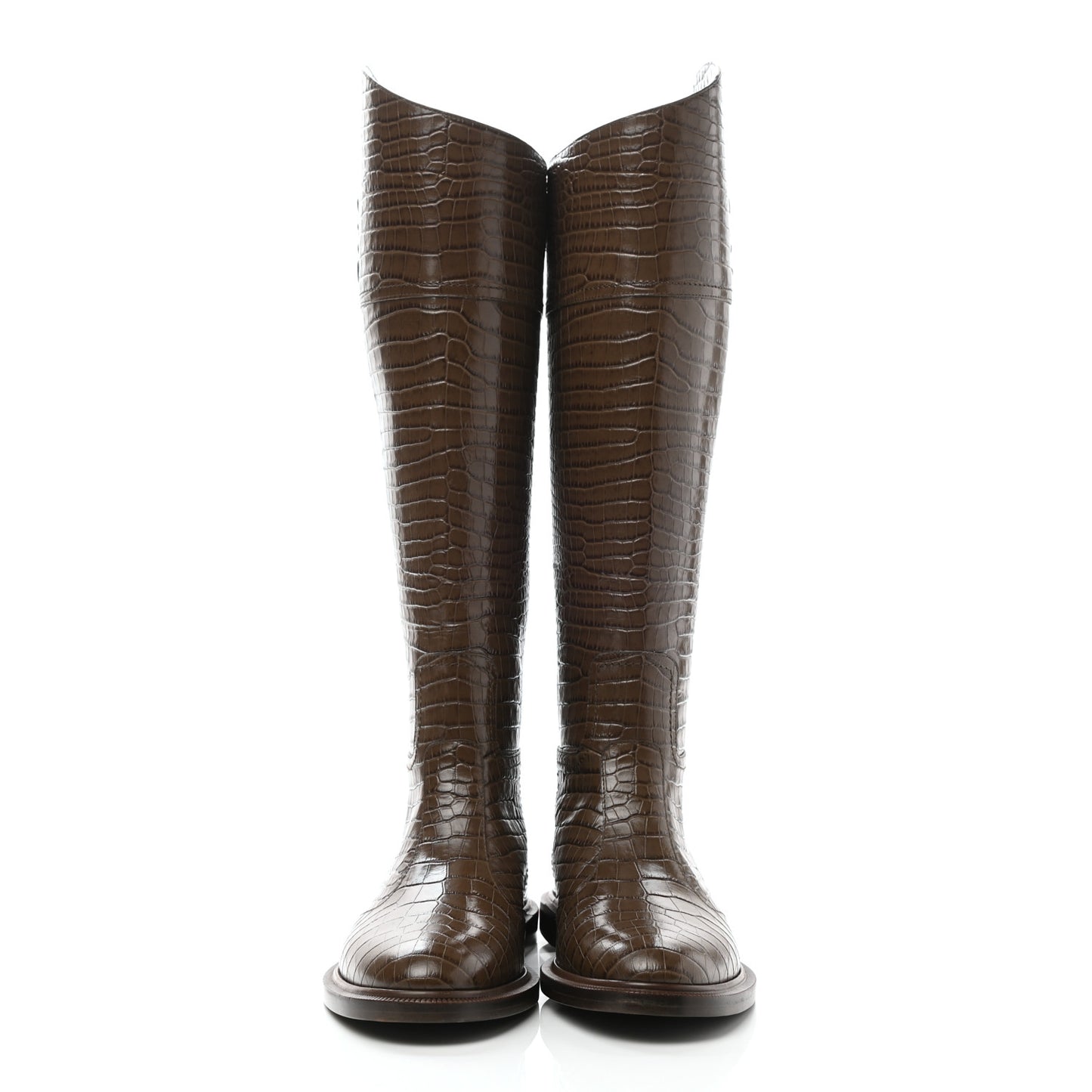 Calfskin Crocodile Embossed Karligraphy Logo Riding Boots 36.5 Maya