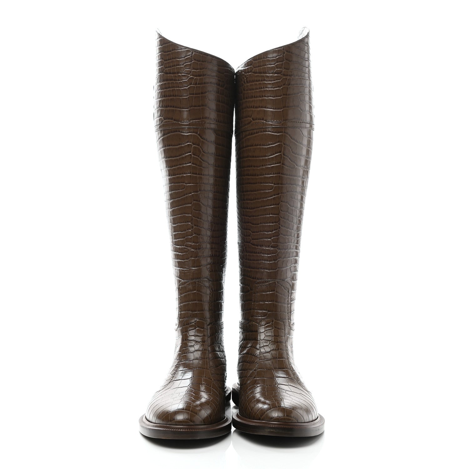 Fendi Calfskin Crocodile Embossed Karligraphy Logo Riding Boots 36.5 Maya 2 of 8