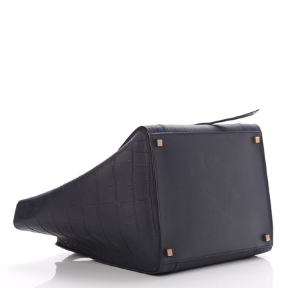 Celine Crocodile Embossed Calfskin Medium Phantom Luggage Navy Blue 4 of 7