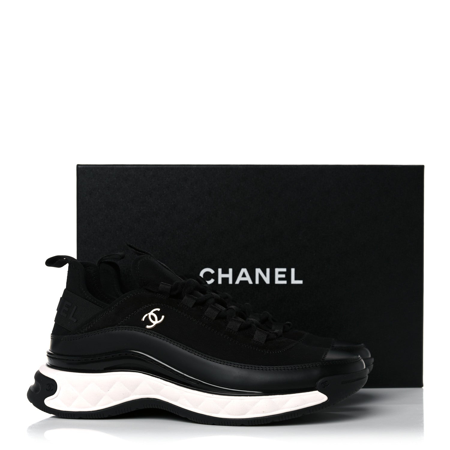 Chanel Velvet Calfskin Mixed Fibers CC Sneakers 38.5 Black 9 of 9