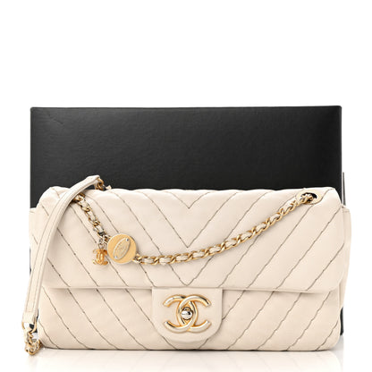Chanel Calfskin Chevron Quilted Medium Surpique Flap Ivory 12 of 12