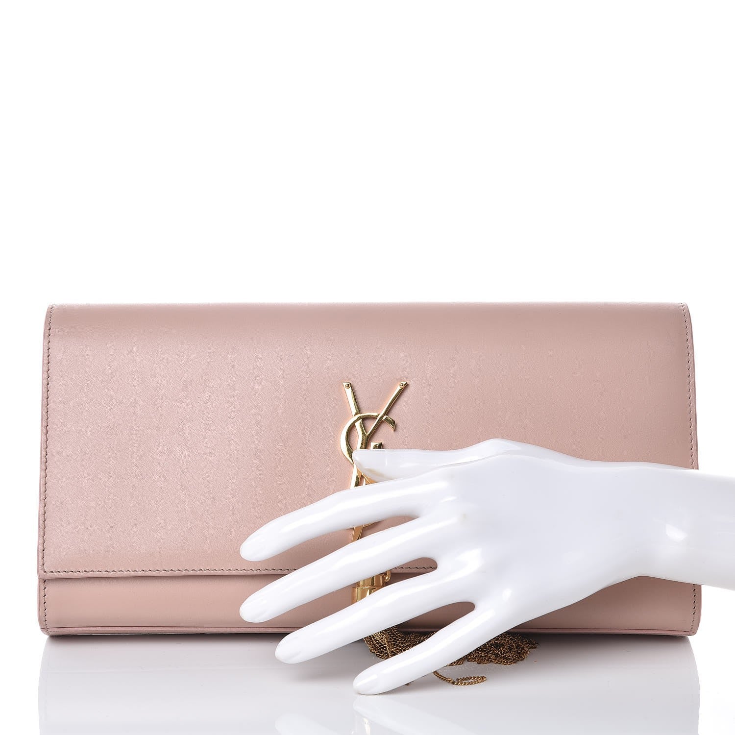 Saint Laurent Calfskin Classic Monogram Tassel Clutch Pale Blush 2 of 10