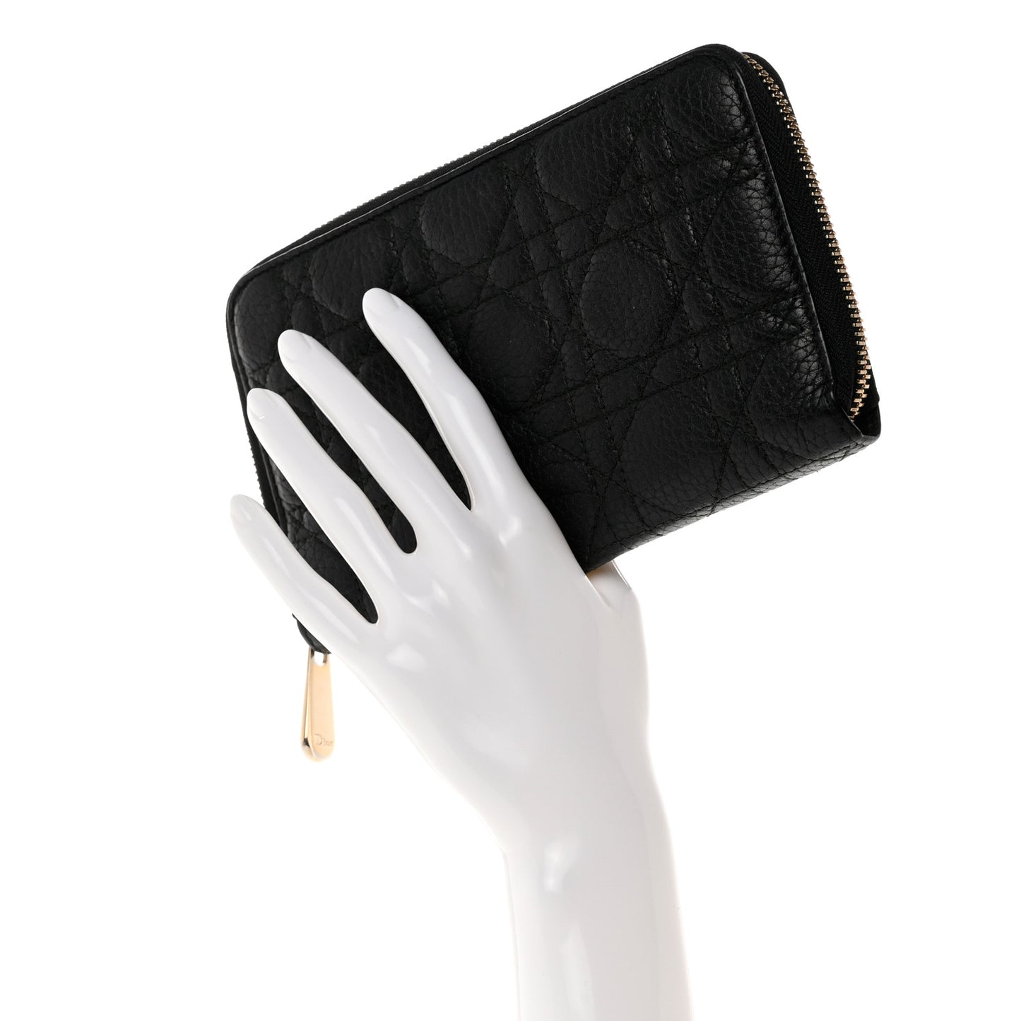 Grained Calfskin Cannage Lady Dior Zip Wallet Black