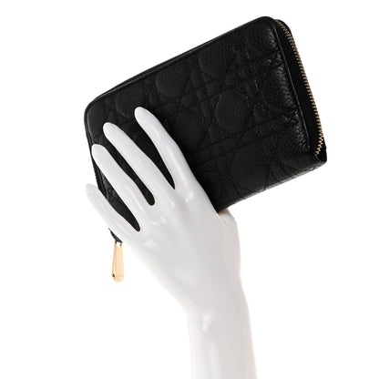 Christian Dior Grained Calfskin Cannage Lady Dior Zip Wallet Black 2 of 7