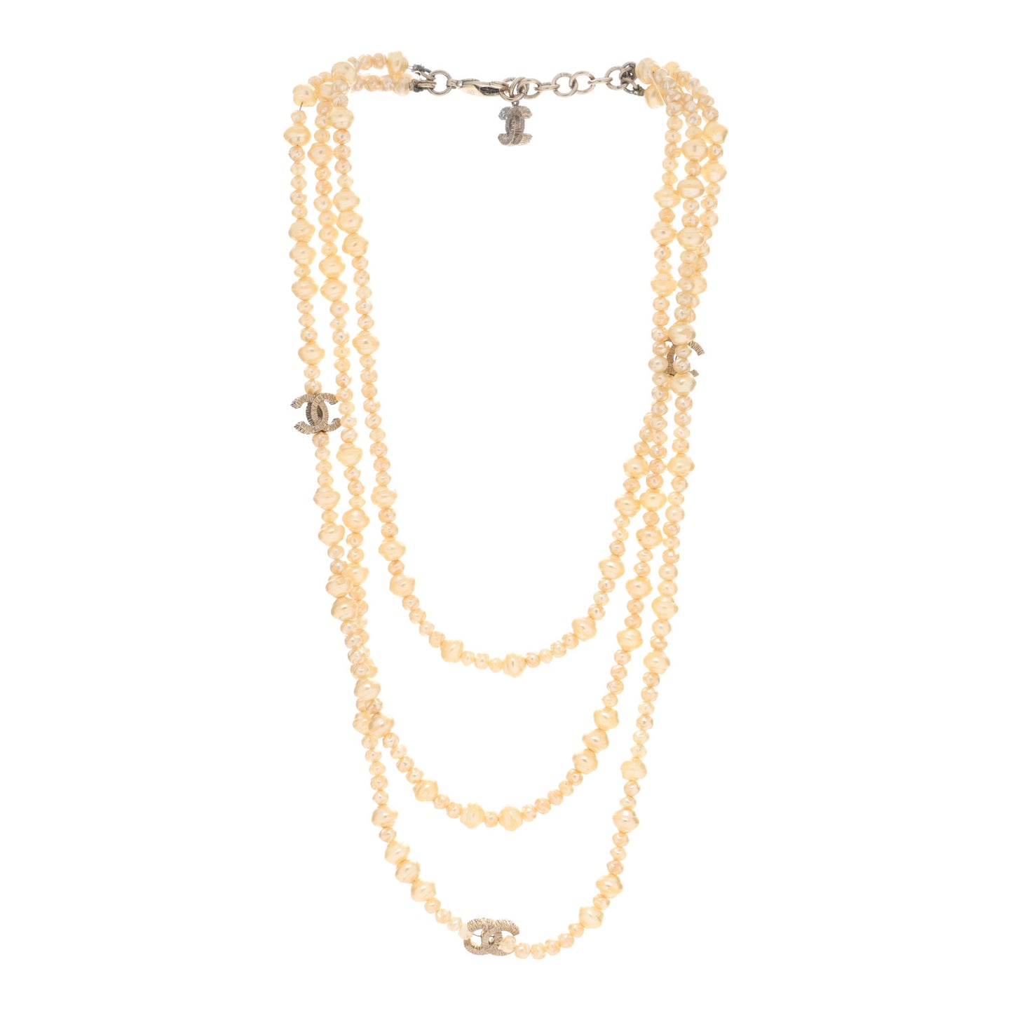 Irregular Pearl CC Multi Strand Necklace Gold