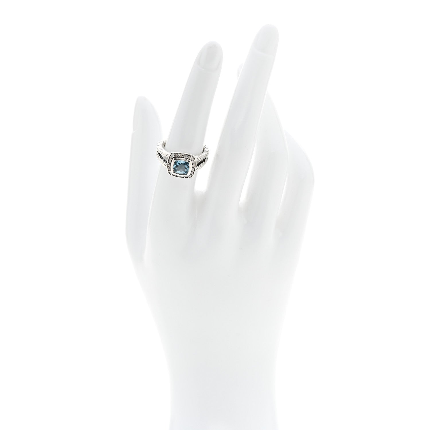 David Yurman Sterling Silver Diamond Blue Topaz 7mm Petite Albion Ring 53 6.5 2 of 5