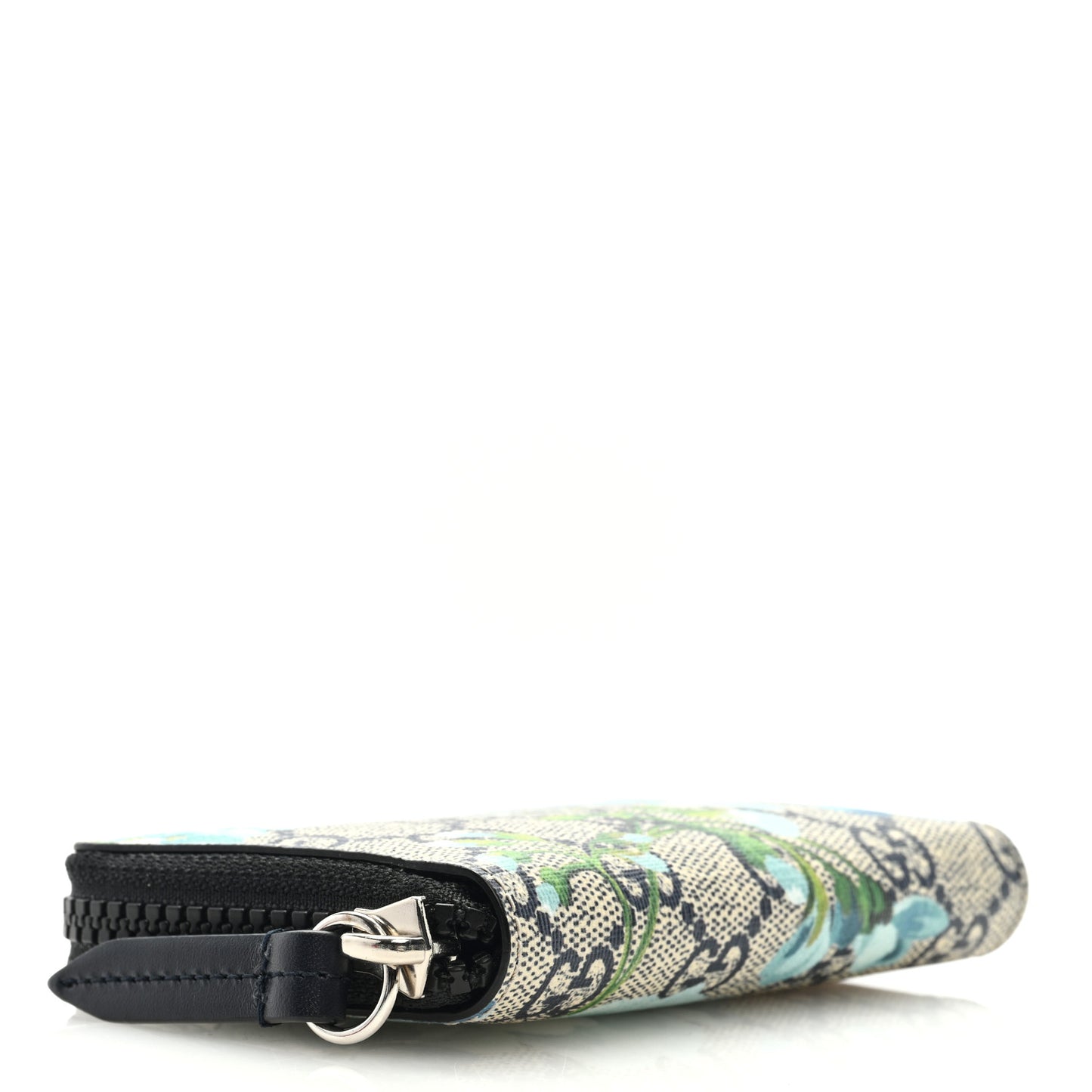 GG Supreme Monogram Blooms Zip Around Card Case Wallet Beige Blue Navy