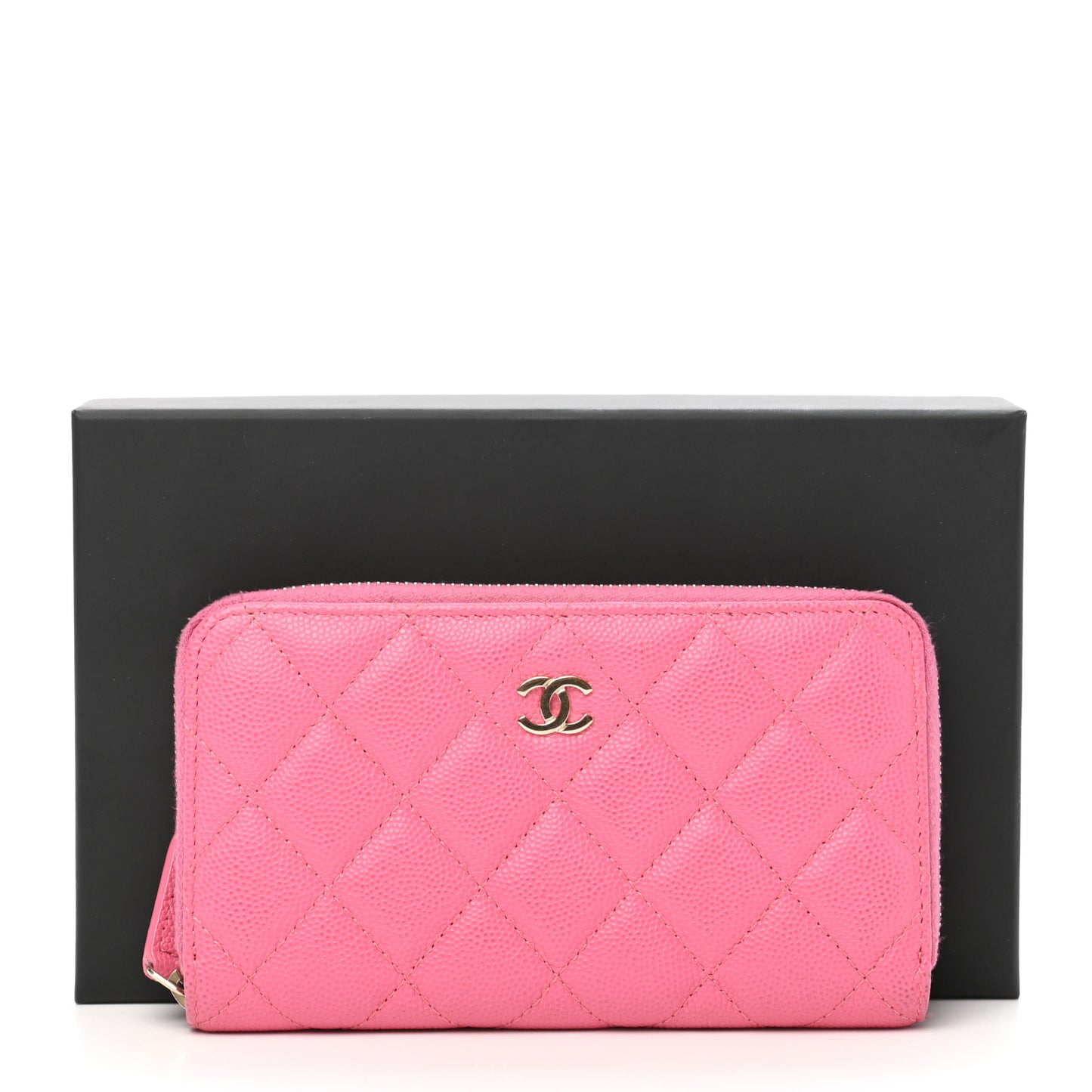 Caviar Quilted Medium Zip Around Wallet Pink