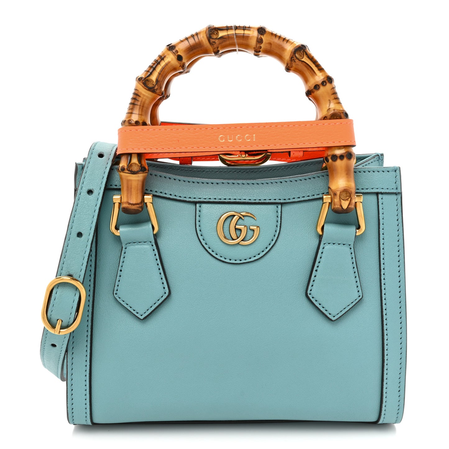 Wonka Grain Calfskin Mini Diana Tote Bag Dusty Azure Orange Fluo