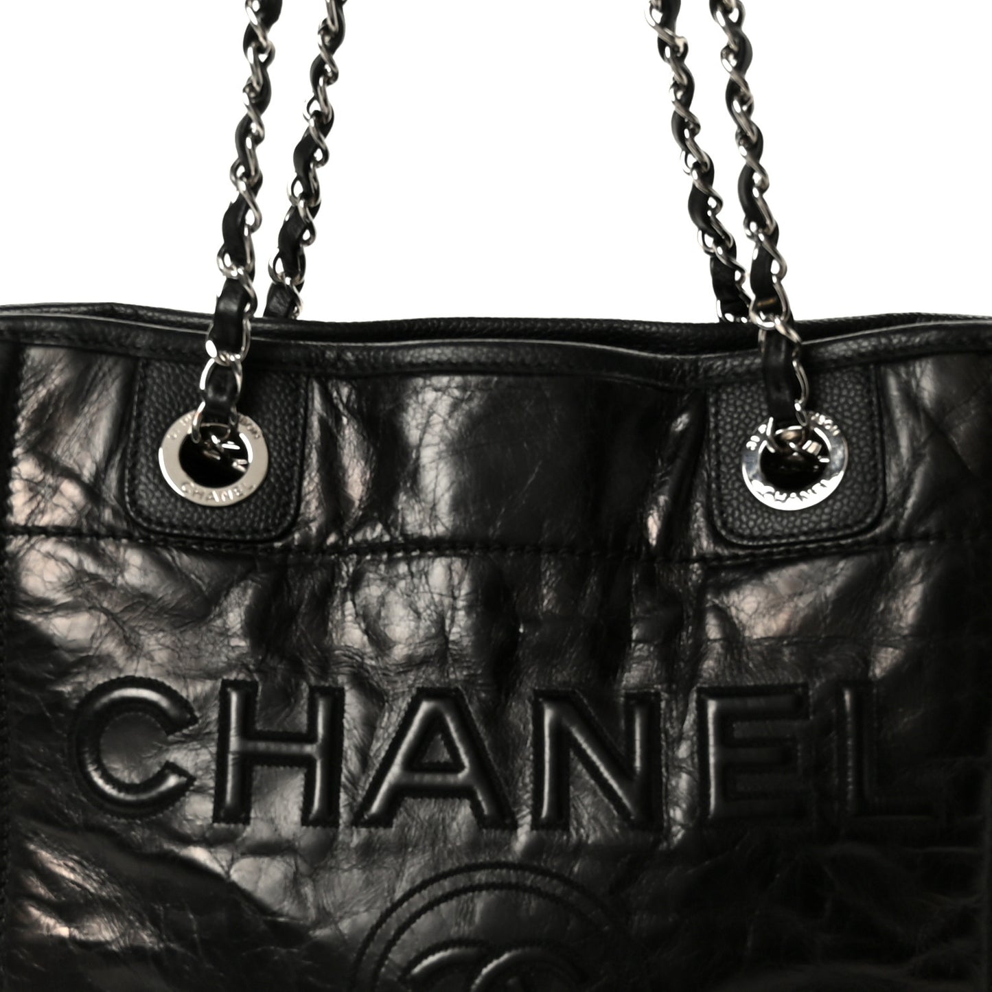 Glazed Calfskin Mini Deauville Tote Black
