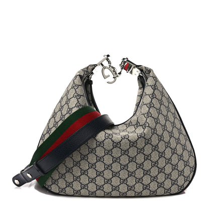 Gucci GG Supreme Monogram Textured Calfskin Web Large Attache Shoulder Bag Beige Blue 1 of 8
