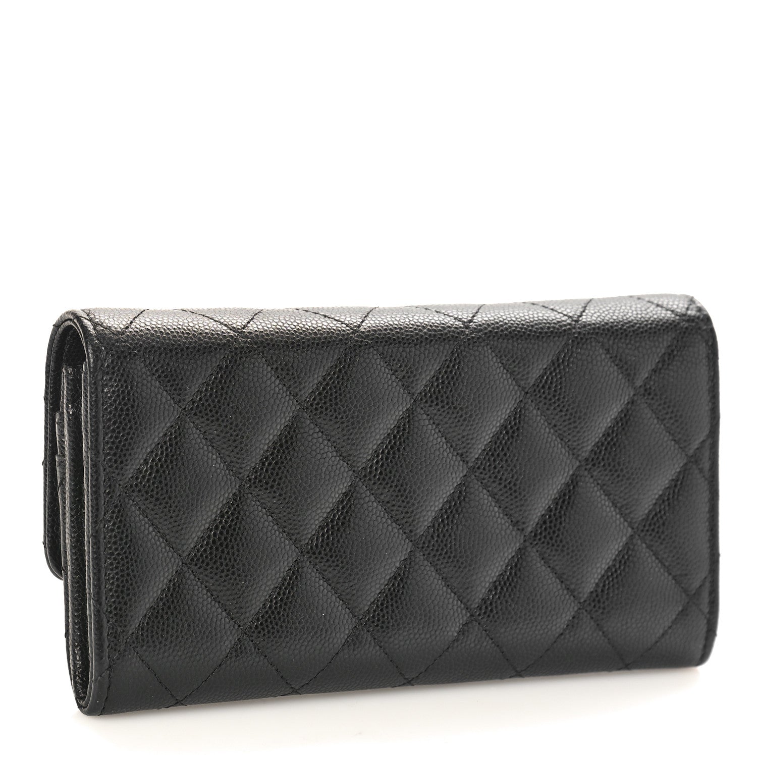Chanel Caviar Quilted Crystal CC Large Gusset Flap Wallet Black 3 of 10