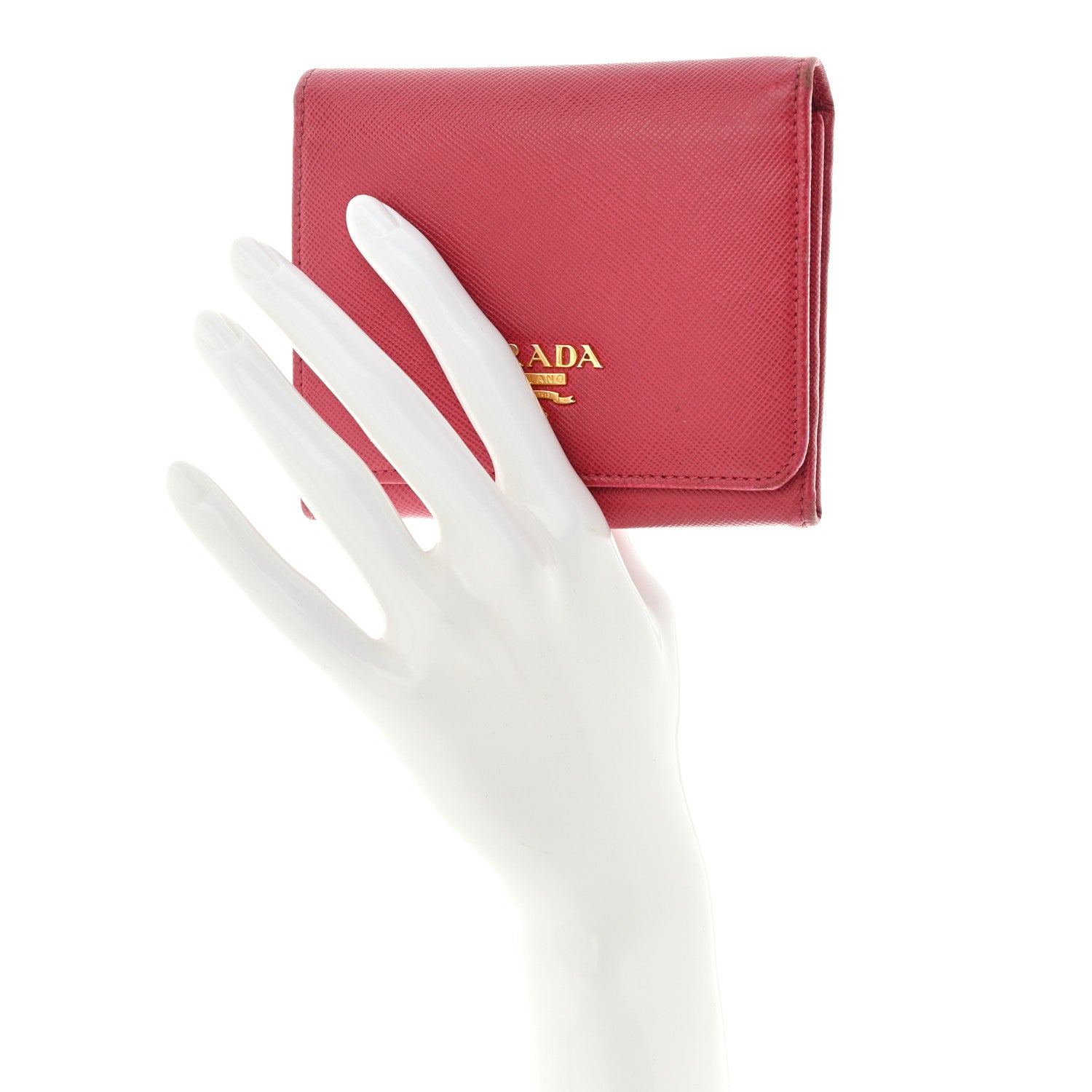 Prada Saffiano Metal French Flap Compact Wallet Peonia 2 of 12
