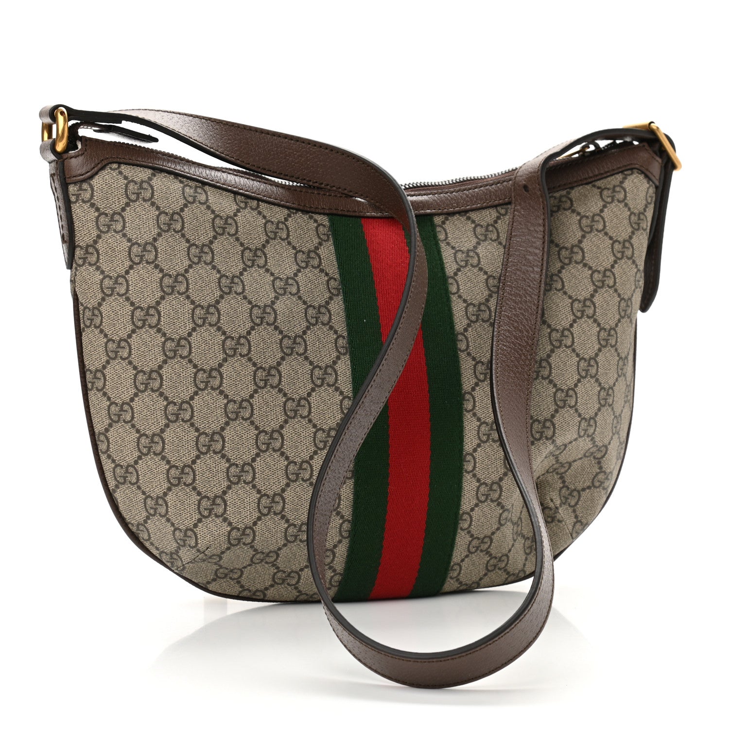 Gucci GG Supreme Monogram Web Small Ophidia Half Moon Hobo Brown 3 of 10