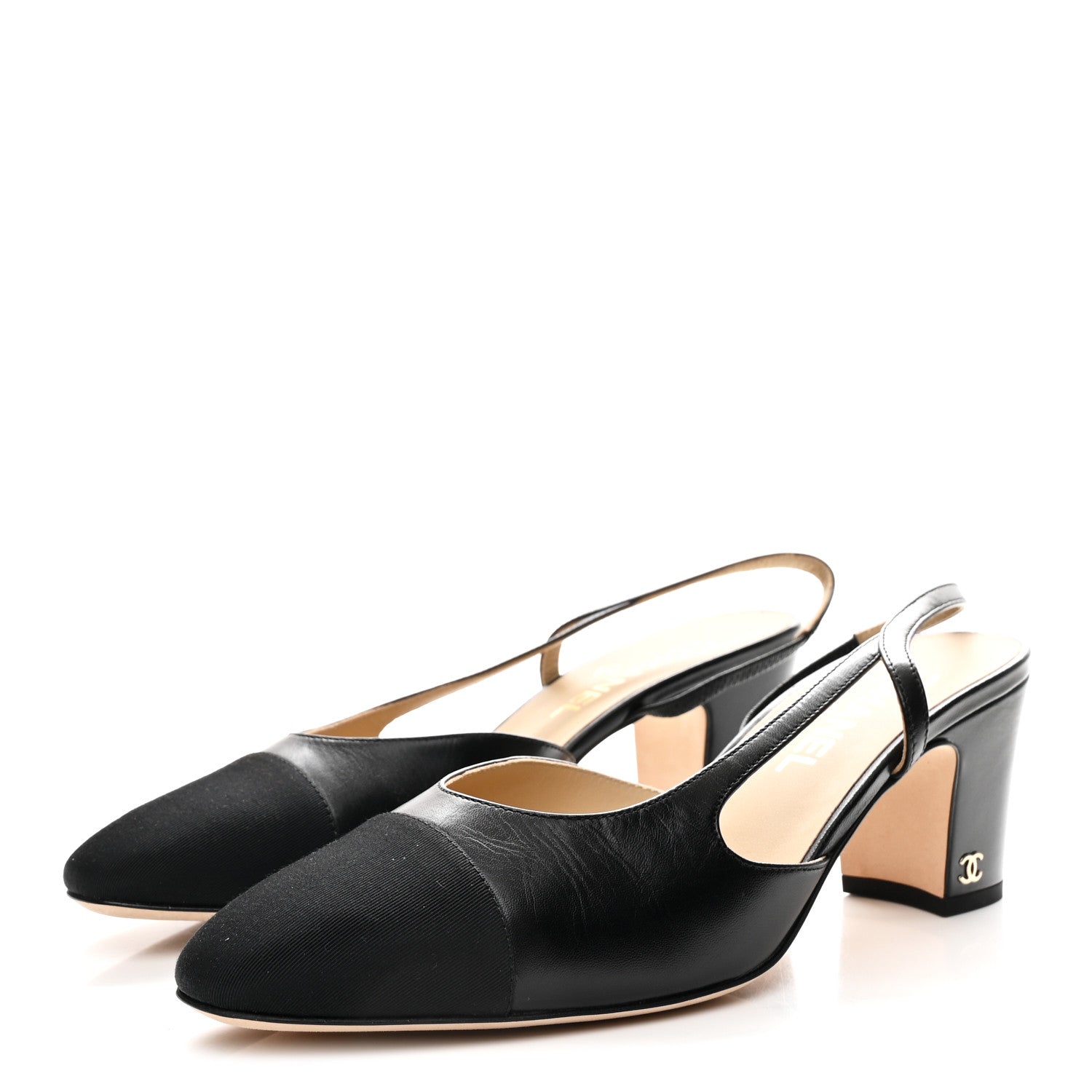 Chanel Goatskin Grosgrain Cap Toe CC Slingback Pumps 40.5 Black 4 of 10