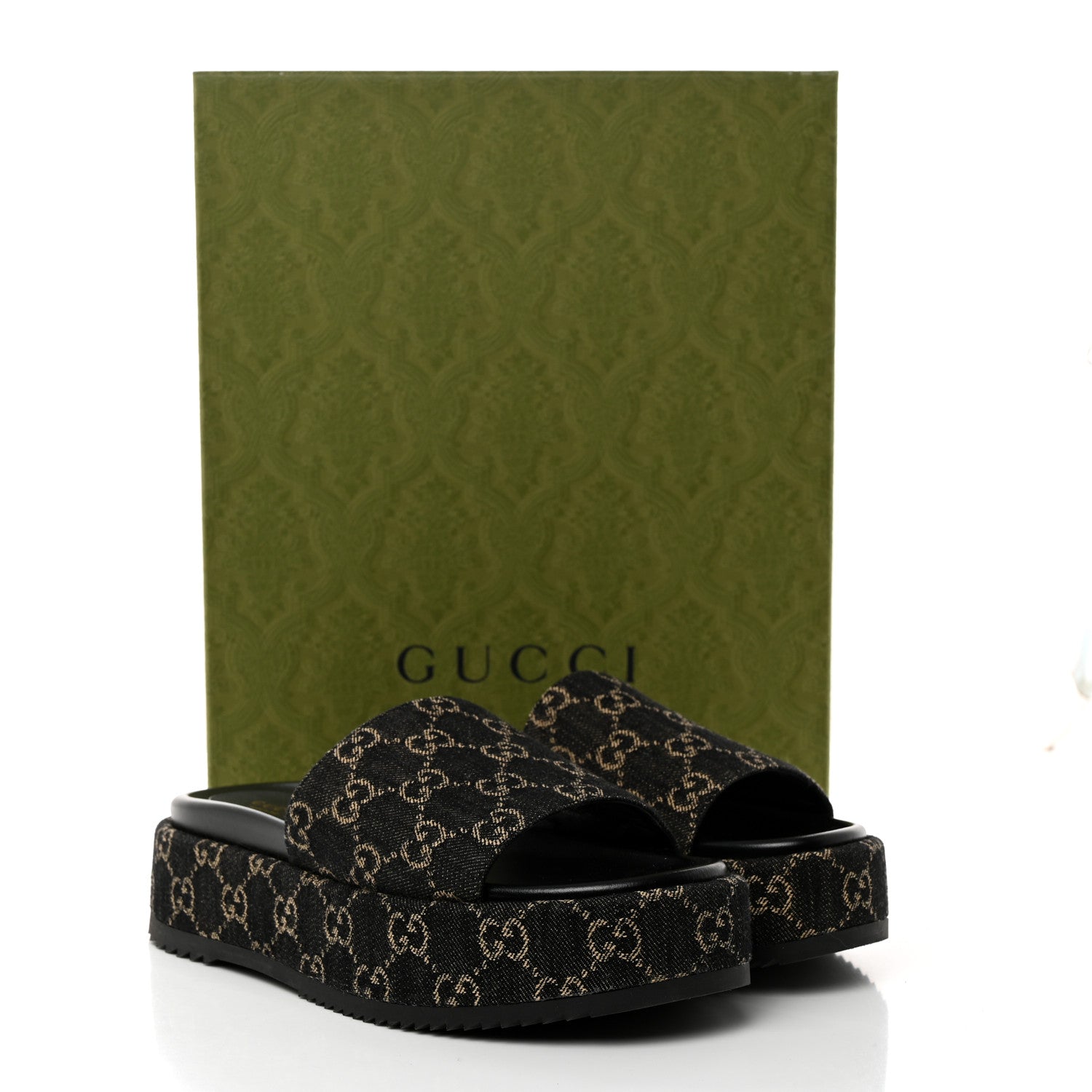 Gucci Jacquard Black Denim GG Monogram Angelina Platform 55mm Slide Sandals 40 Black Ivory 9 of 9