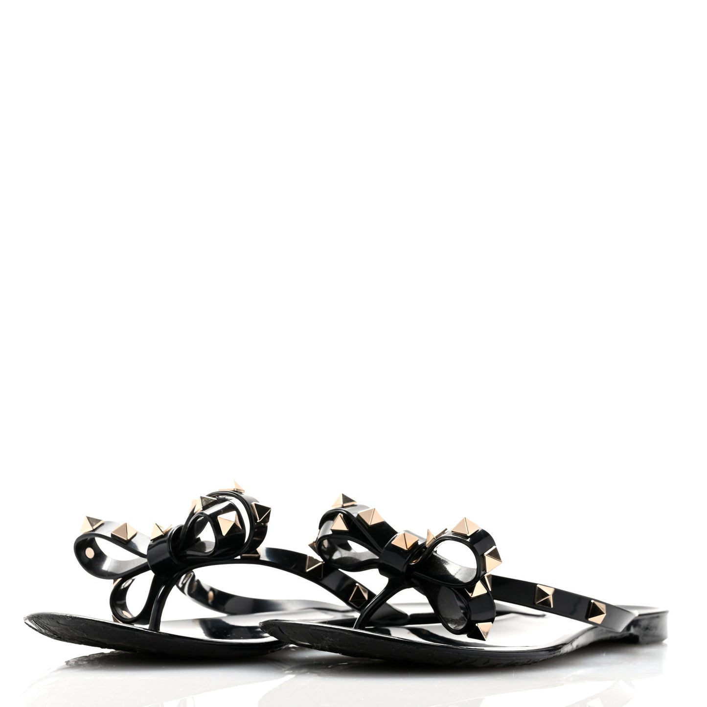 PVC Jelly Rockstud Bow Thong Sandals 39 Black