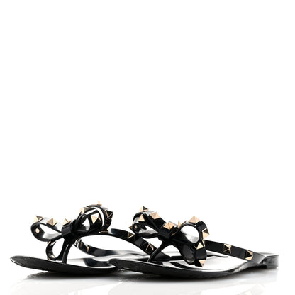 Valentino Garavani PVC Jelly Rockstud Bow Thong Sandals 39 Black 3 of 8