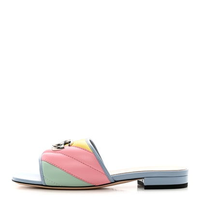 Gucci Nappa Matelasse Diagonal GG Marmont Flat Slide Sandals 37 Multicolor Pastel 1 of 9