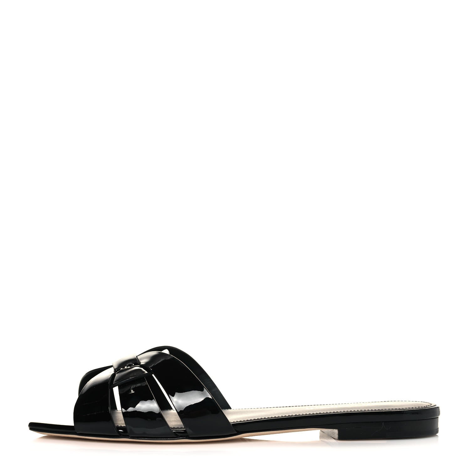 Saint Laurent Patent Calfskin Nu Pied 05 Slide Sandals 37 Black 1 of 9