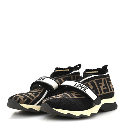 Fendi Stretch Yarn FF Stiff Band Rockoko Sneakers 35 Black White Tobacco 4 of 9