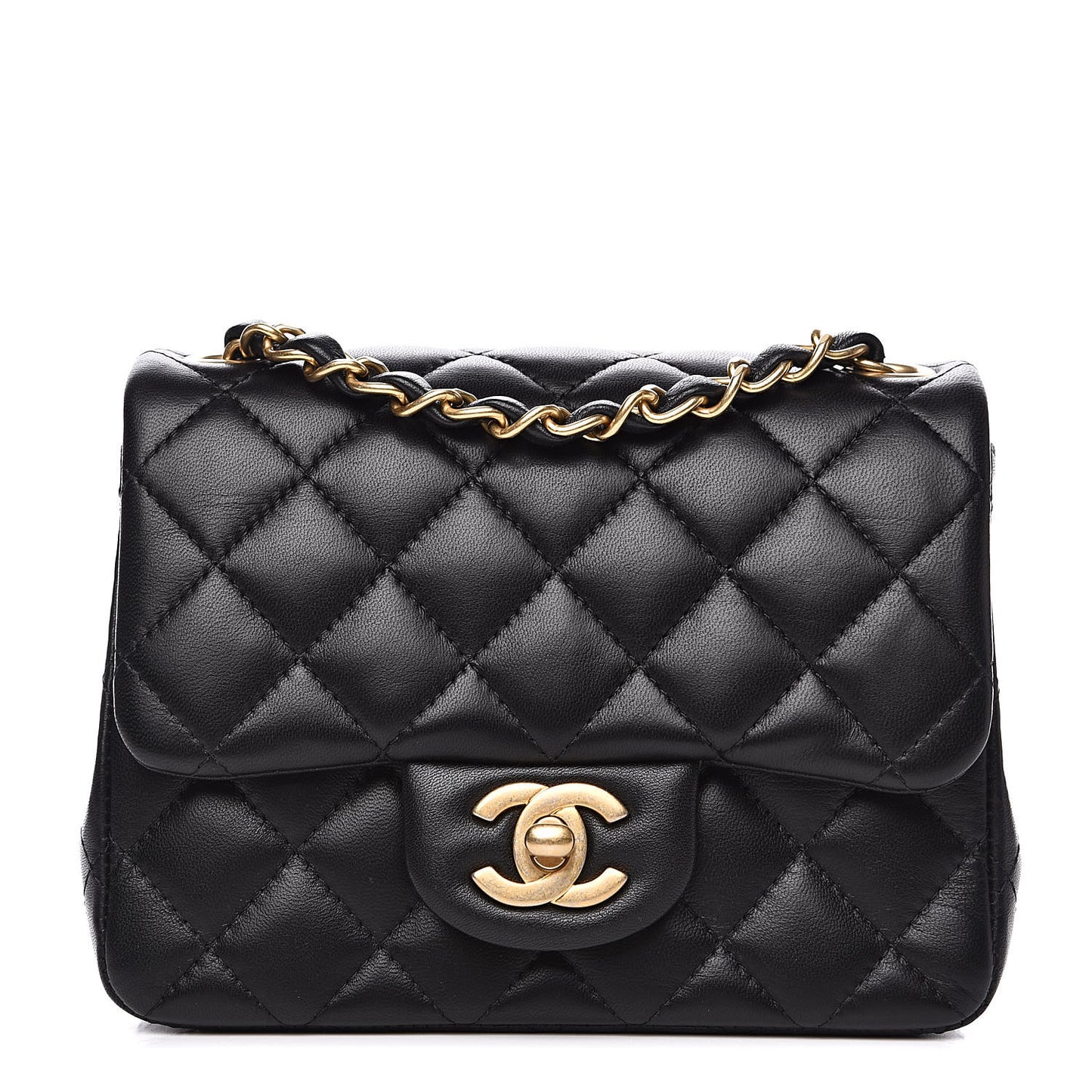 Lambskin Quilted Mini Square Flap Black