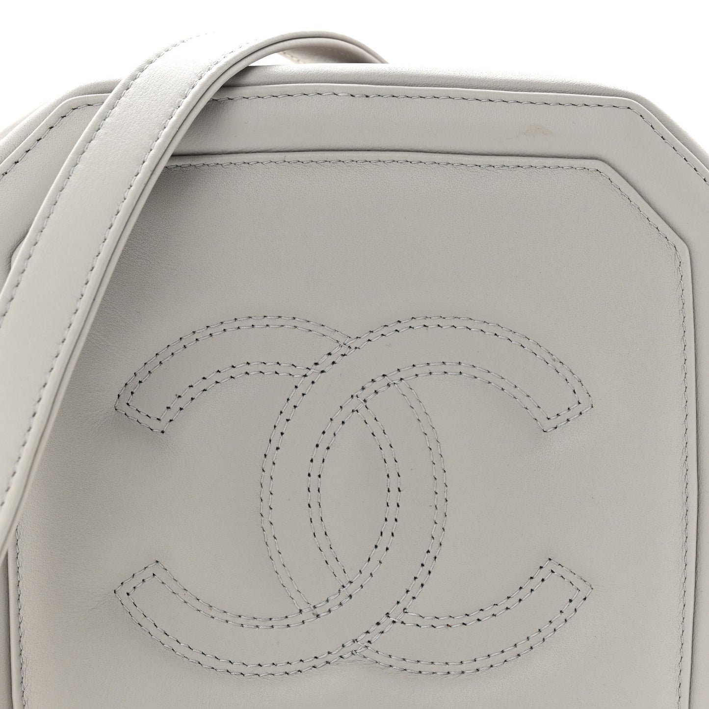 Calfskin Quilted CC Stitched Crossbody Camera Case Light Grey