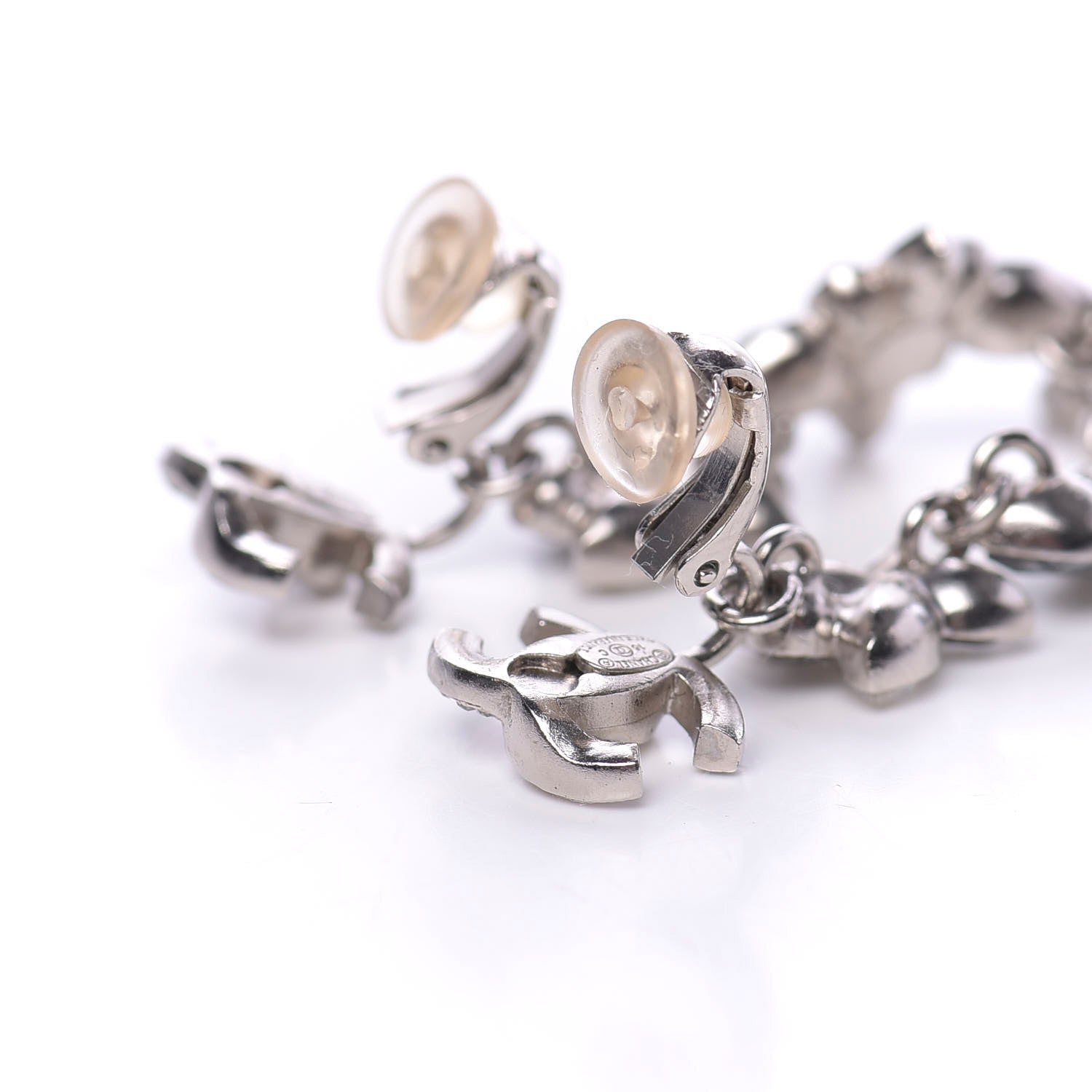 Chanel Crystal CC Clip On Earrings Silver Grey 3 of 5