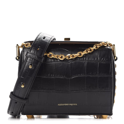 Alexander McQueen Calfskin Crocodile Embossed Box Shoulder Bag 19 Black 1 of 8
