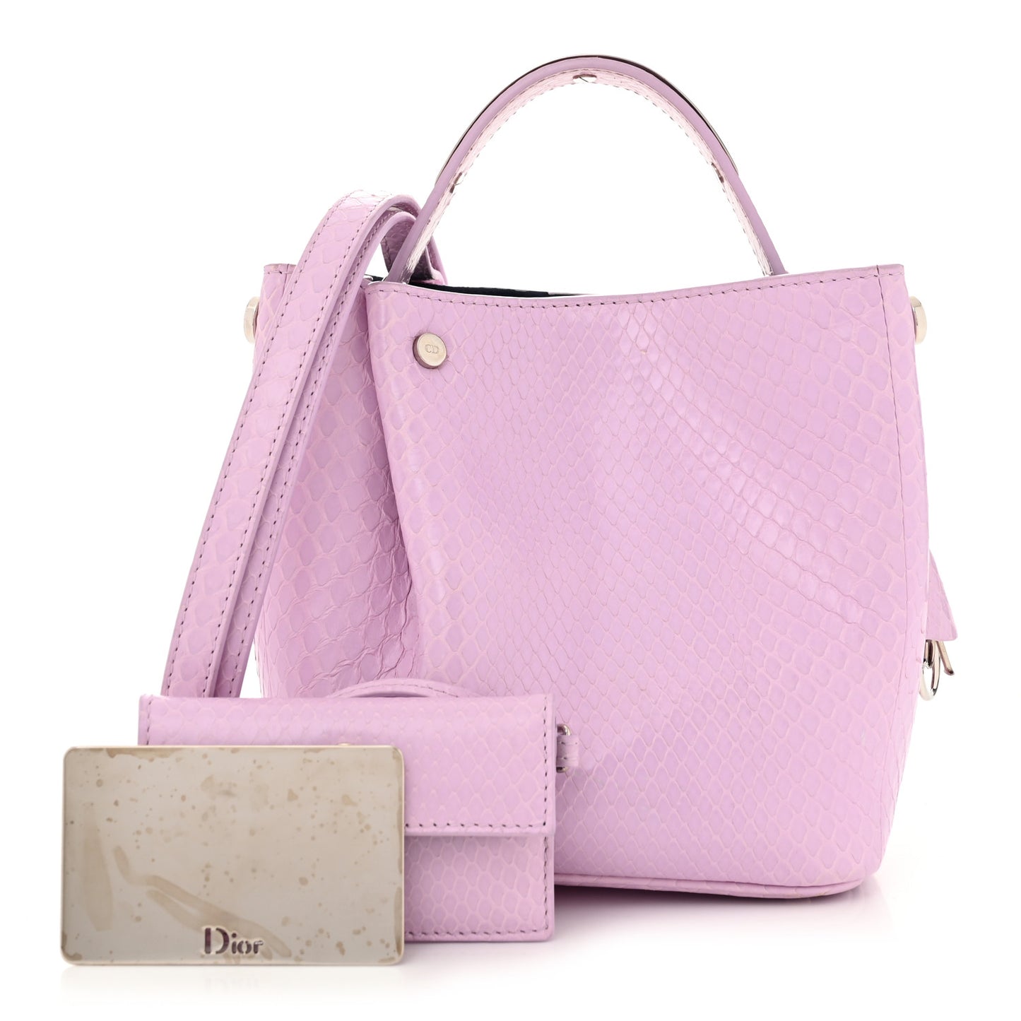 Snakeskin Small Diorific Bucket Bag Pink