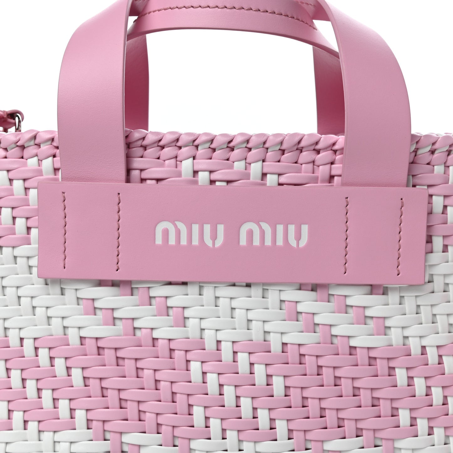 Polyurethane Calfskin Woven Bi-Color Tote Pink White