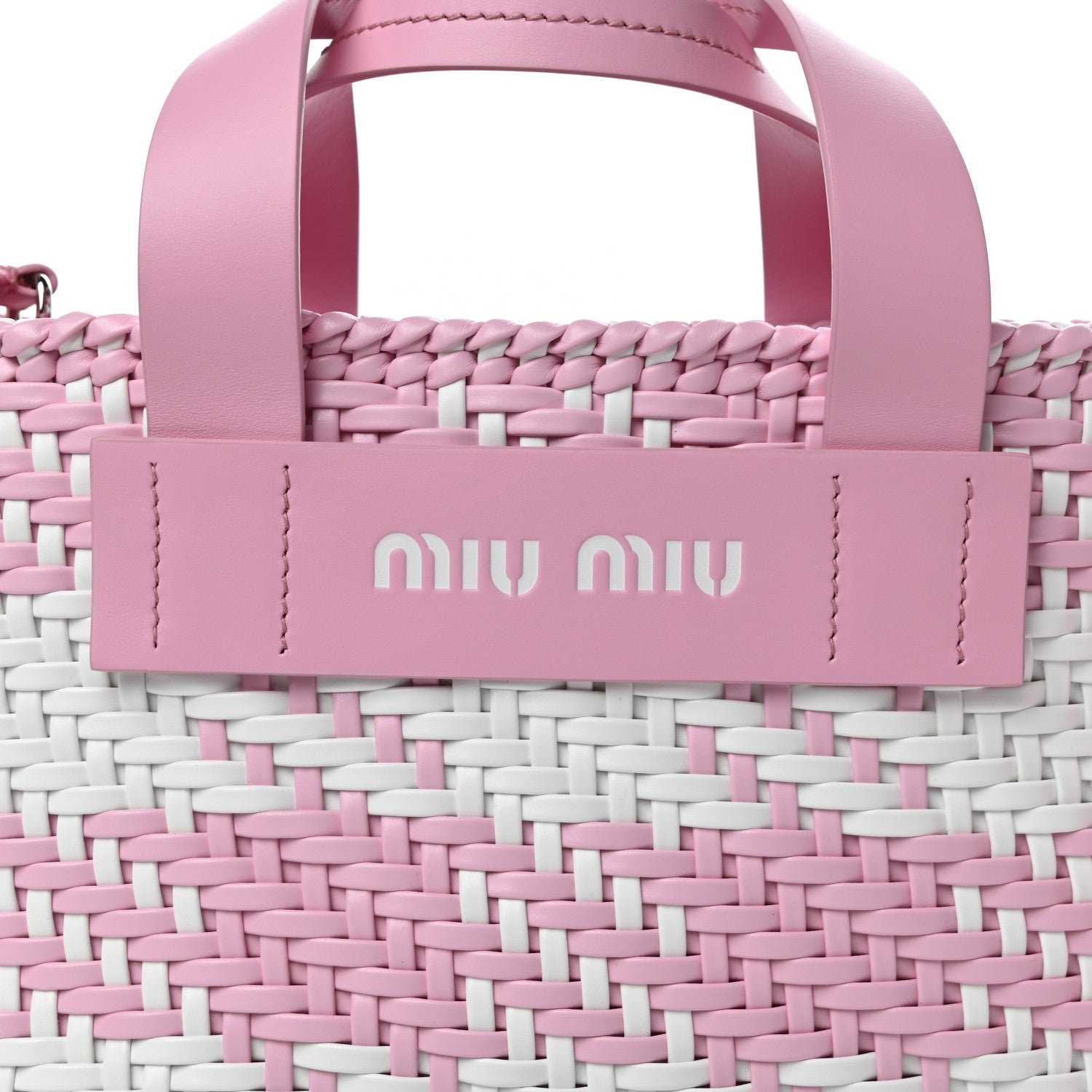 Miu Miu Polyurethane Calfskin Woven Bi-Color Tote Pink White 10 of 10