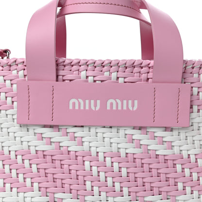 Miu Miu Polyurethane Calfskin Woven Bi-Color Tote Pink White 10 of 10
