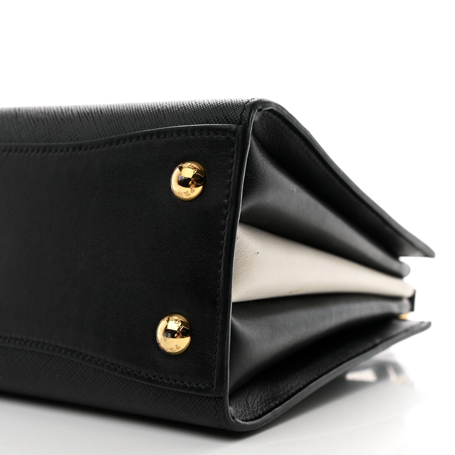 Prada Saffiano City Calfskin Mini Bibliothèque Top Handle Black White 12 of 13