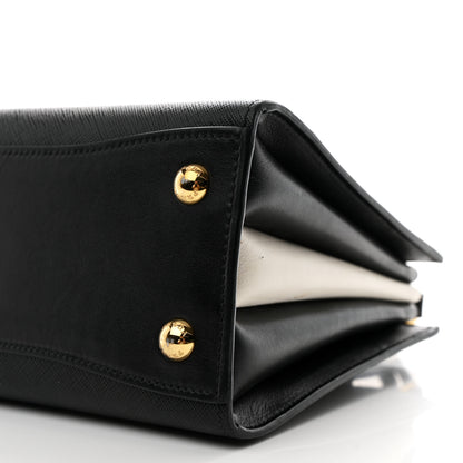 Prada Saffiano City Calfskin Mini Bibliothèque Top Handle Black White 12 of 13