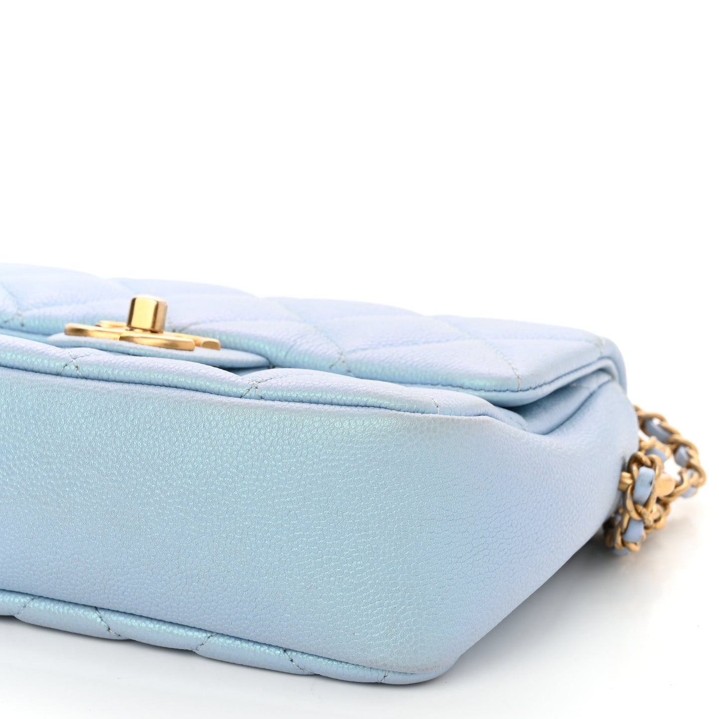 Iridescent Caviar Quilted Mini My Perfect Flap Light Blue