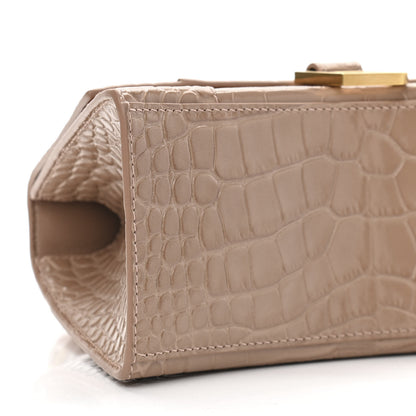 Balenciaga Shiny Calfskin Crocodile Embossed Small Hourglass Top Handle Bag Nude Beige 9 of 10