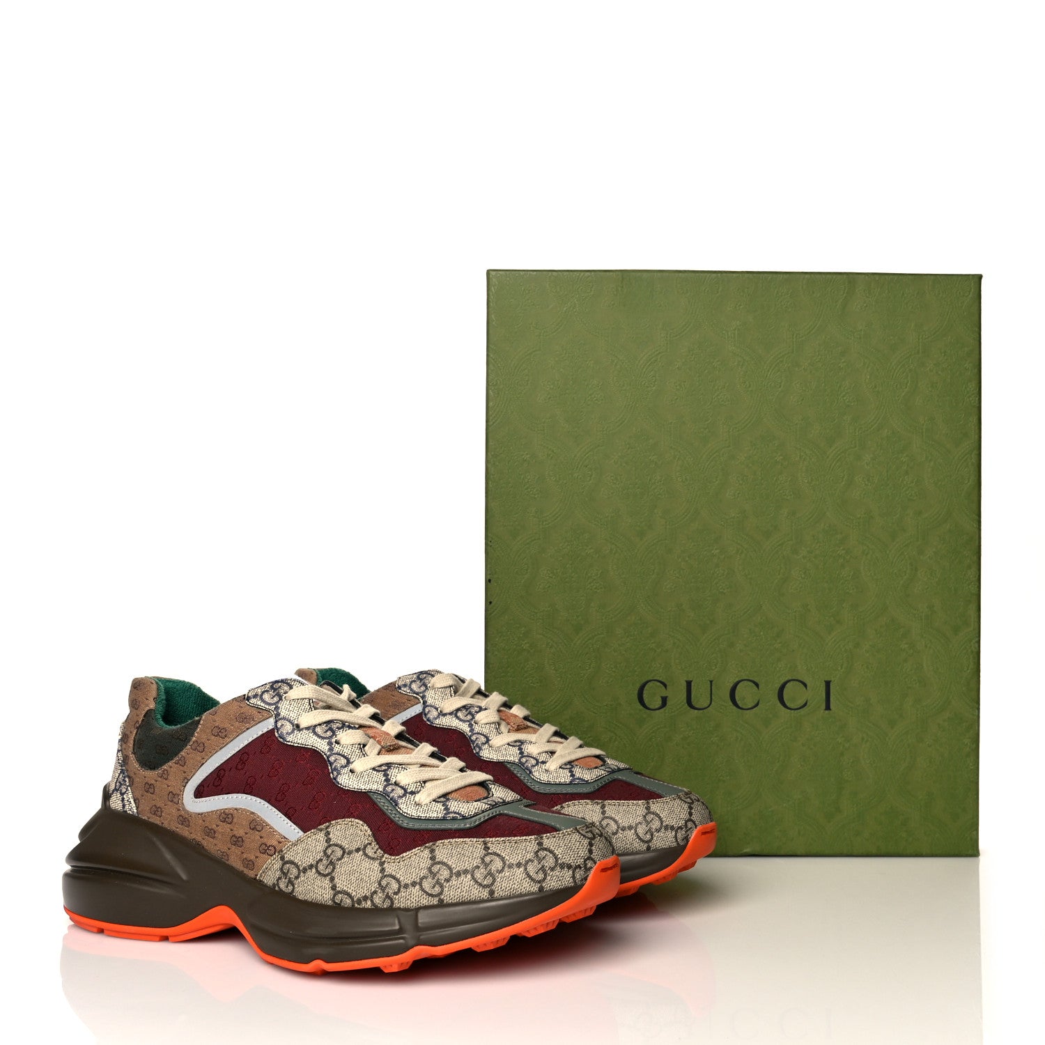 Gucci GG Supreme Monogram Mix Monogram Mens Rhyton Sneakers 7 Bordeaux Beige Ebony 9 of 9